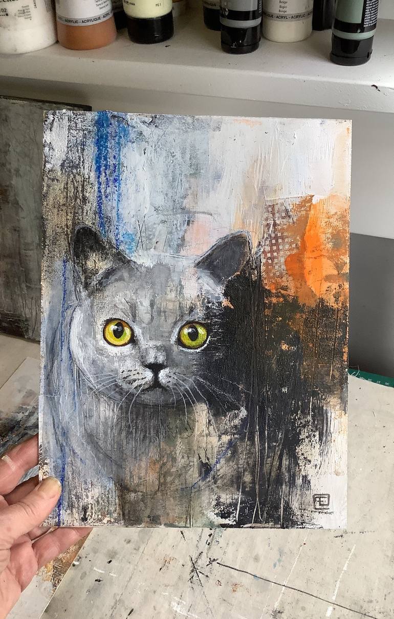 Original Abstract Cats Painting by Eva Fialka