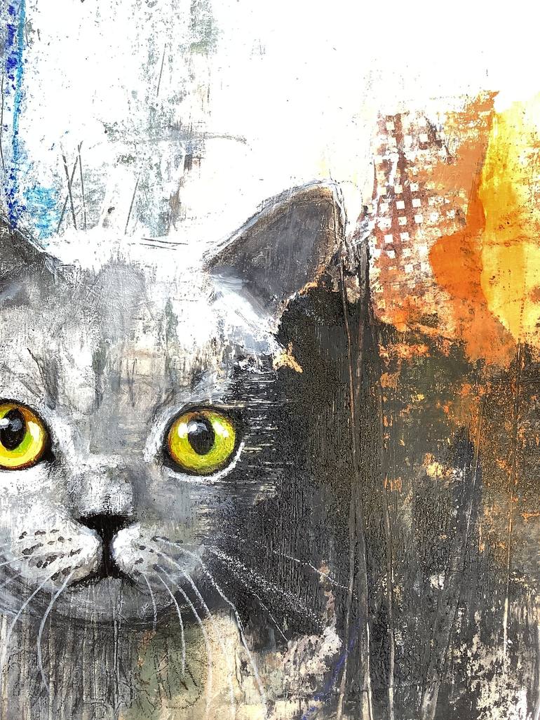 Original Abstract Cats Painting by Eva Fialka