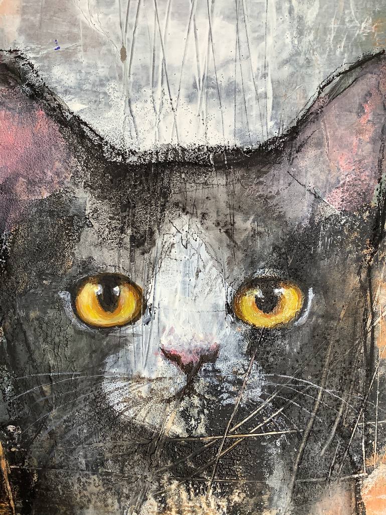 Original Abstract Cats Painting by Eva Fialka