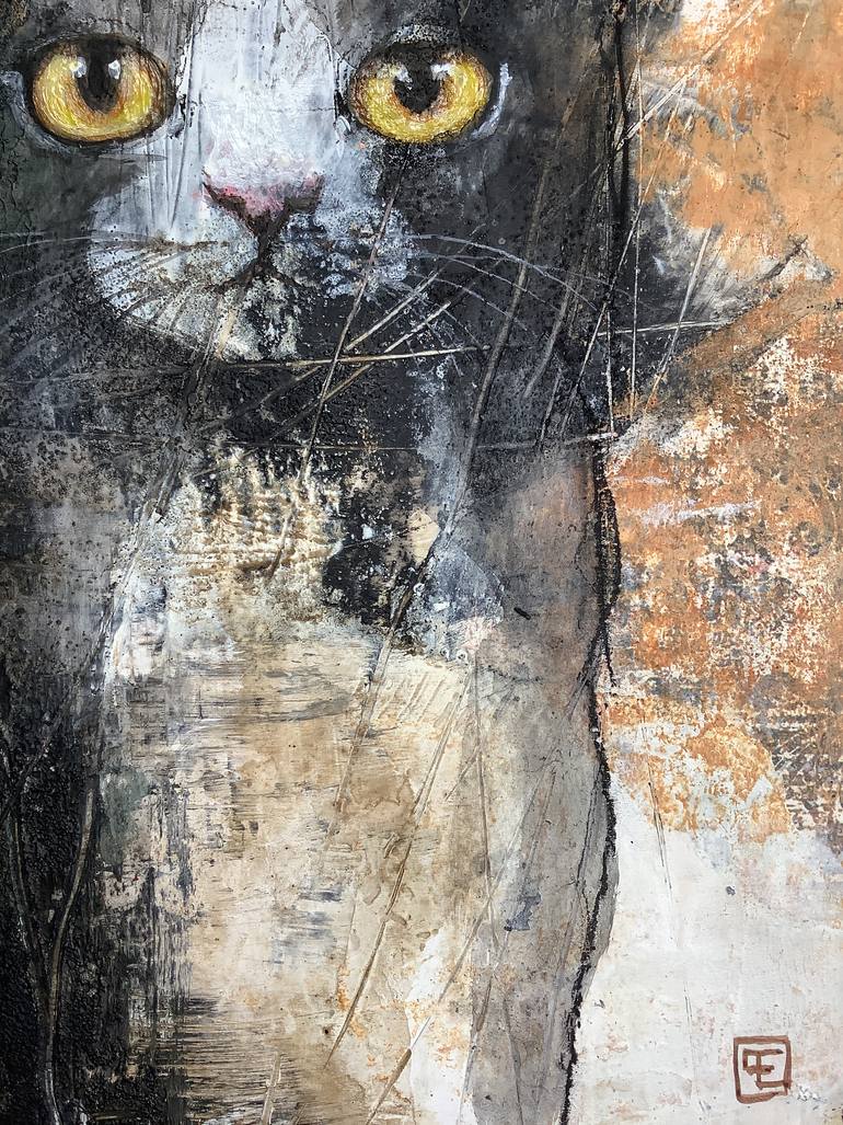 Original Abstract Cats Painting by Eva Fialka