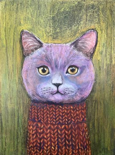 Original Figurative Cats Paintings by Eva Fialka