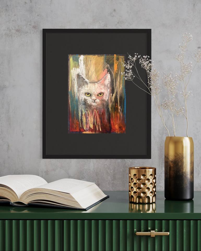 Original Abstract Cats Painting by Eva Fialka