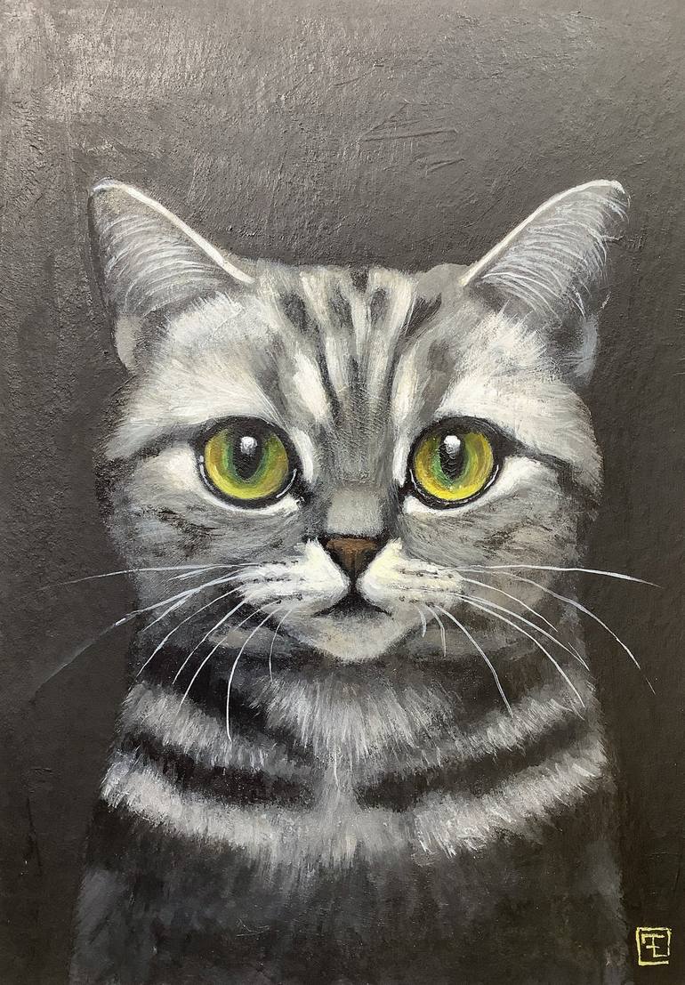 Original Figurative Cats Paintings by Eva Fialka