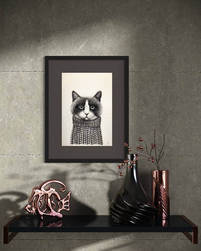 Original Figurative Cats Drawing by Eva Fialka