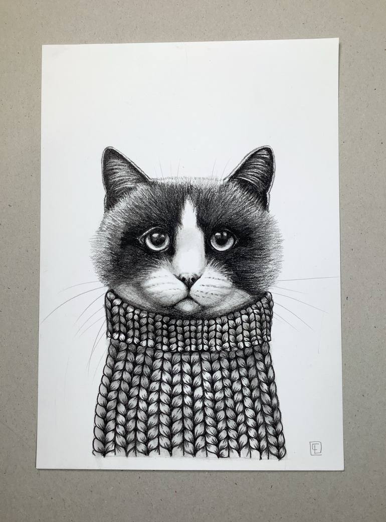 Original Cats Drawing by Eva Fialka