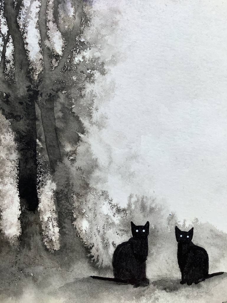 Original Abstract Cats Painting by Eva Fialka