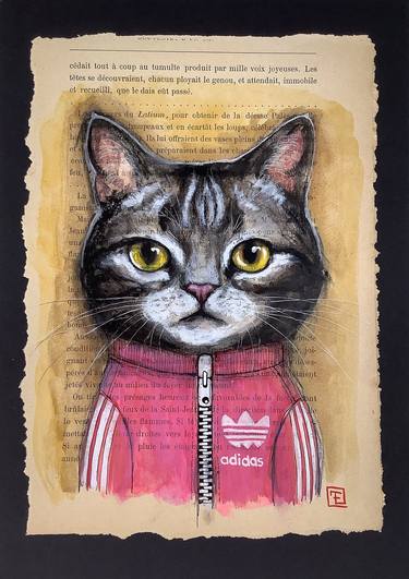 Original Figurative Cats Paintings by Eva Fialka