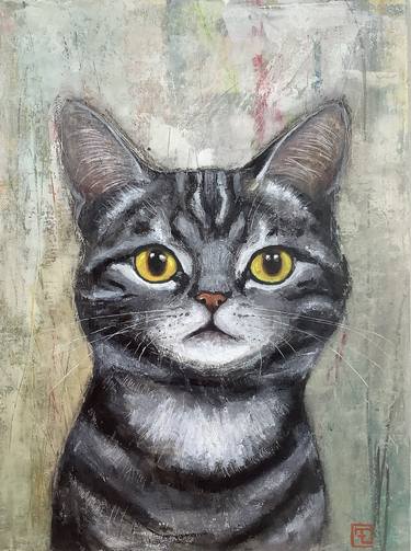 Original Figurative Cats Painting by Eva Fialka