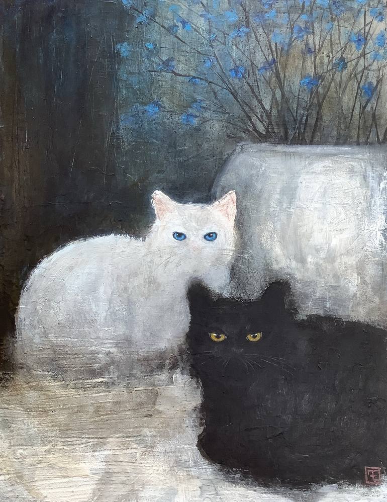 Original Abstract Cats Paintings by Eva Fialka