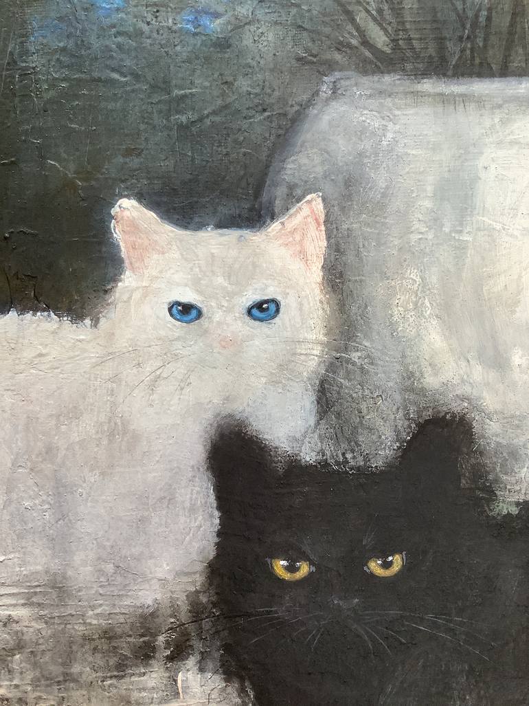 Original Abstract Cats Painting by Eva Fialka