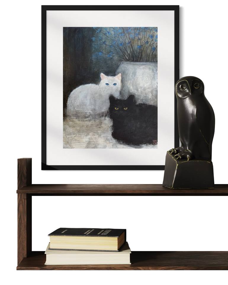 Original Abstract Cats Painting by Eva Fialka
