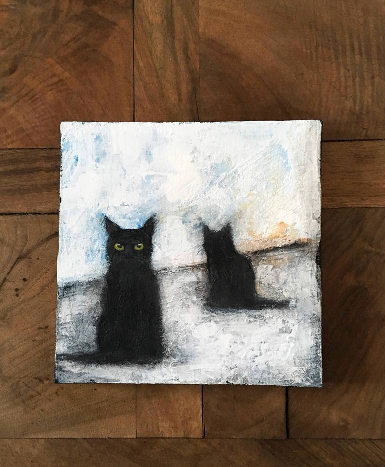 CATS IN WINTER Painting by Eva Fialka | Saatchi Art