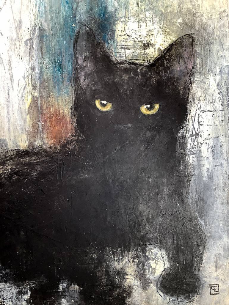 Original Abstract Cats Painting by Eva Fialka