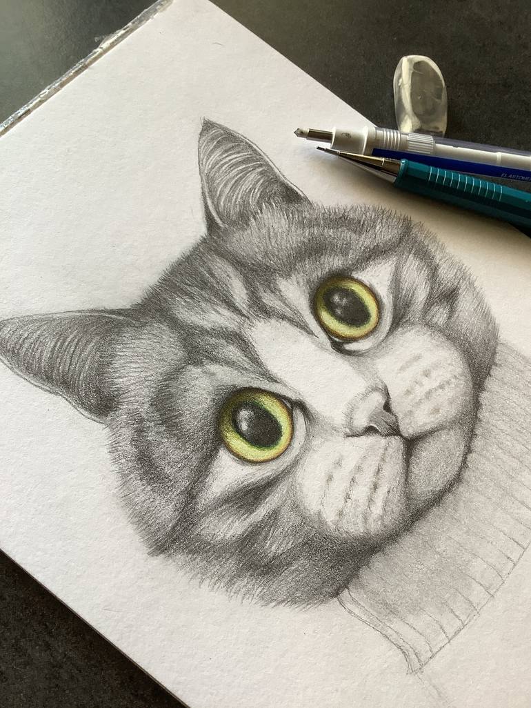 Original Figurative Cats Drawing by Eva Fialka