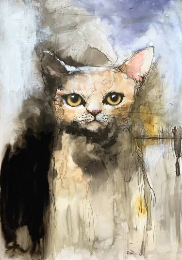 Original Abstract Expressionism Cats Paintings by Eva Fialka