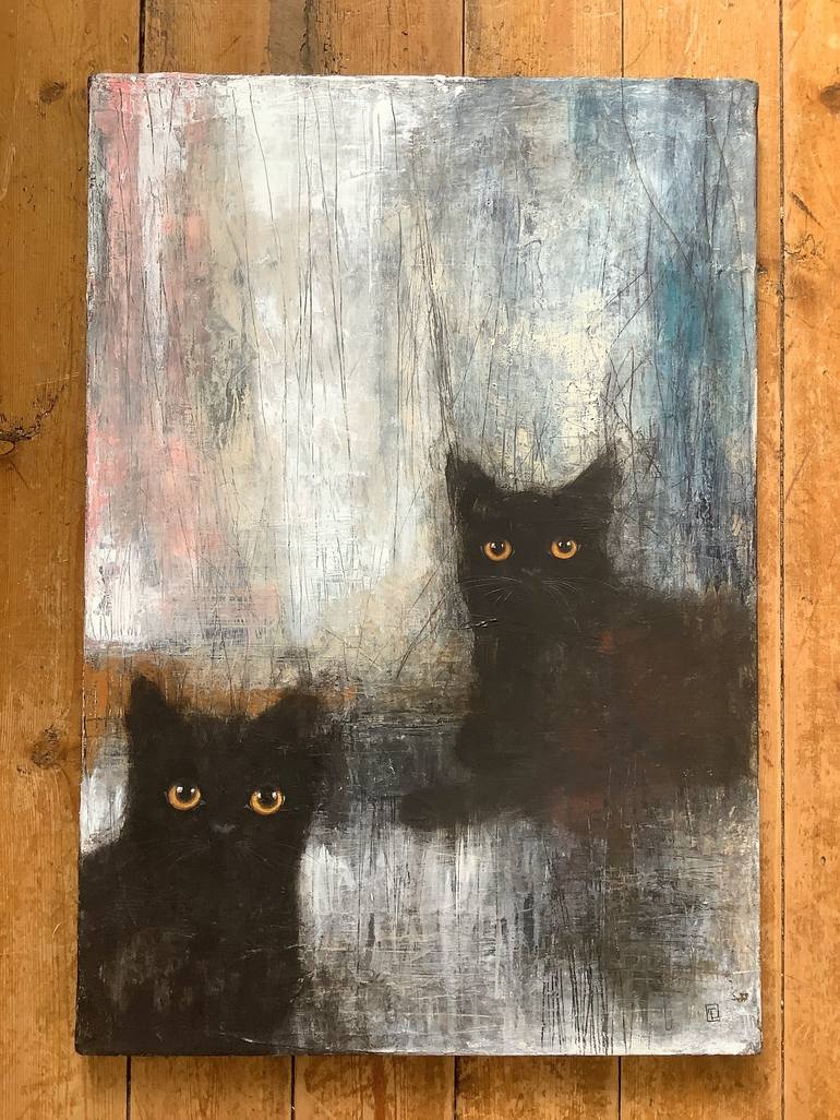 Original Cats Painting by Eva Fialka