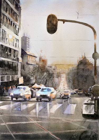 Sunset at Kneza Milosa Belgrade 25x36 cm 2024 thumb