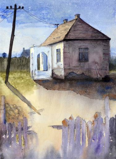 House on the road - unique watercolour on paper art / painting by Nenad Kojić thumb