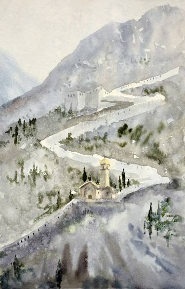 Walls of Kotor, Montenegro - original watercolor art thumb
