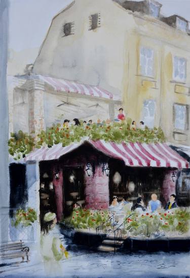 Red Bar, Skadarlija, Belgrade - original watercolor landscape painting thumb