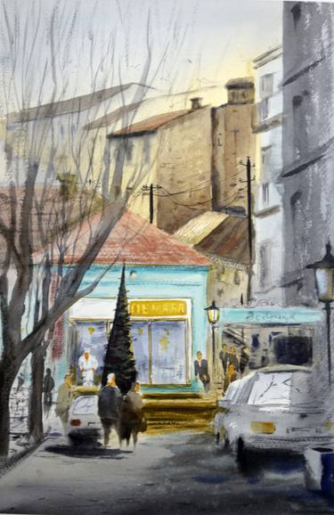 Bakery in Skadarlija, Belgrade - original watercolor landscape painting thumb