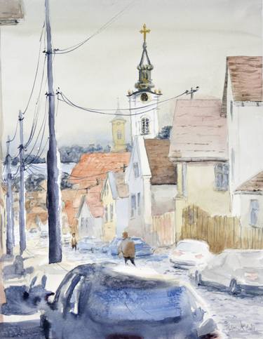 Zemun - original watercolor landscape painting thumb