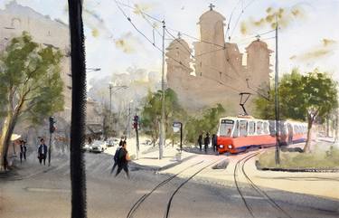 No.6 , Belgrade, Serbia - original watercolor landscape painting thumb