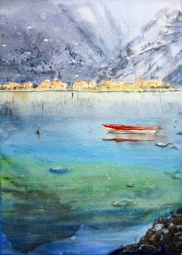 Panoramic view of Old town Kotor Montenegro medium watercolour thumb