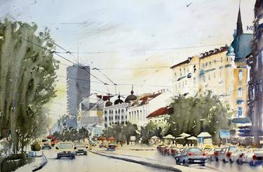 Traffic on Terazije square, Belgrade 36x54cm thumb