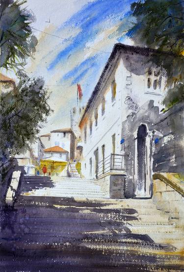 Stairway with shadow Herceg Novi Montenegro 53x35cm 2020 thumb