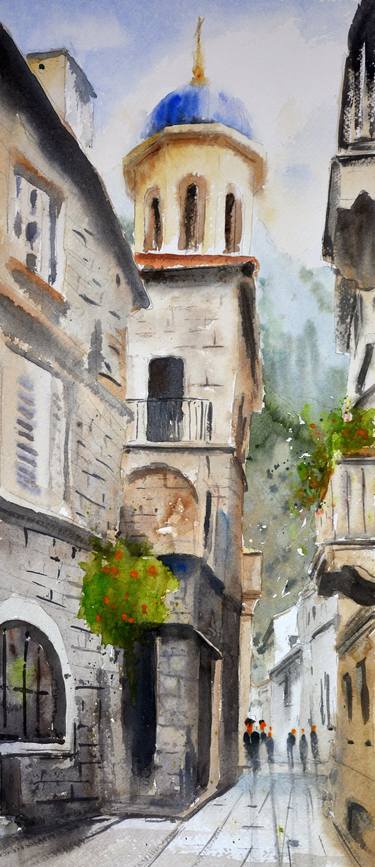 Narrow streets of Kotor old town Montenegro 23x54cm 2020 thumb