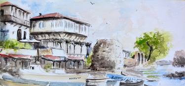 Boats of old town Nessebar Bulgaria 17x36 cm 2020 thumb