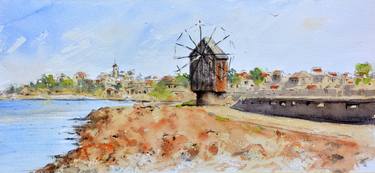 Windmill in red old town Nessebar Bulgaria 17x36 cm 2020 thumb