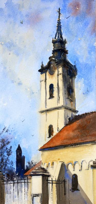 St.Nicola church and Milenia tower Zemun Beograd 17x36 cm 2020 thumb