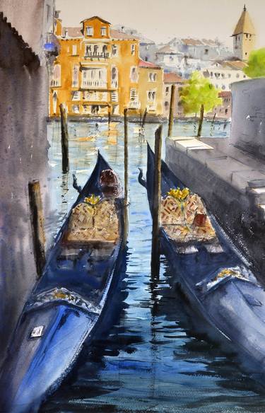 Gondola rest canals of Venice Italy 35x54cm 2020 thumb