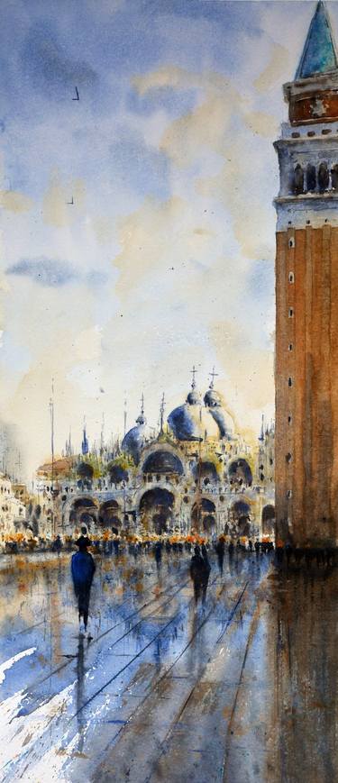 In shadow of San Marco tower Venice Italy 23x54cm 2020 thumb