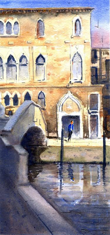 Canal Reflection Venice Italy small drawing 17x36 cm 2020 thumb