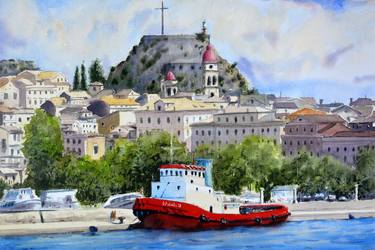 Big red tug-boat Kerkyra Corfu Greece 53x35cm 2020 thumb