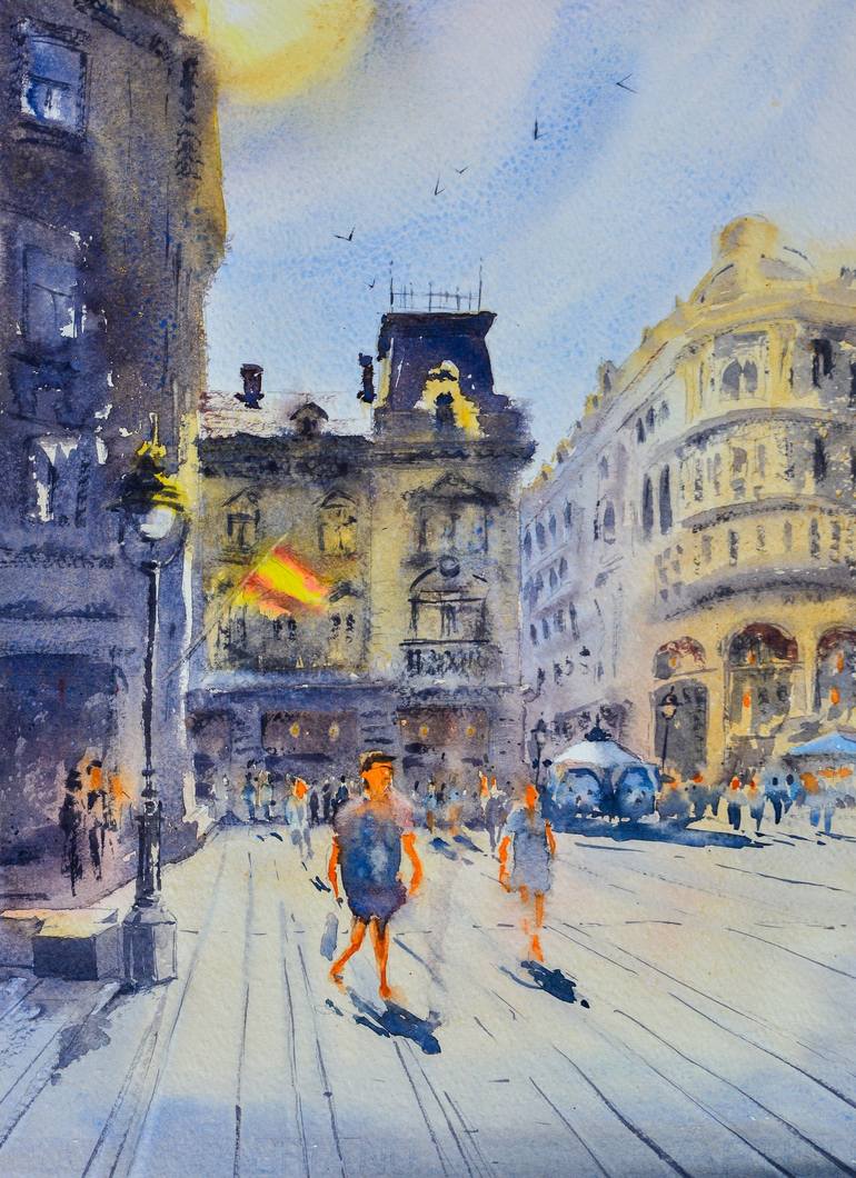 Under yellow-red flag Belgrade 25x36 cm 2022 Painting by Nenad Kojić ...