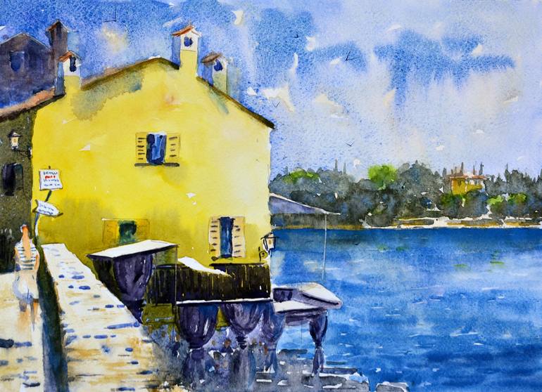 Original Other Painting by Nenad Kojic | Art Deco Art on Paper | Colors and shapes of Rovigno Croatia 25x36cm 2022
