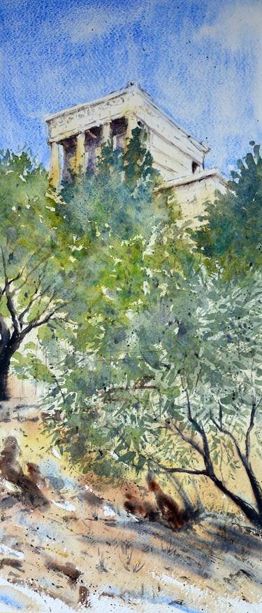 Olive tree and Acropolis Athens Greece 23x54cm 2022 thumb