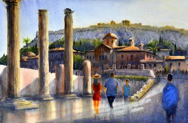 Before Hadrians Library Athens Greece 35x54cm 2022 thumb