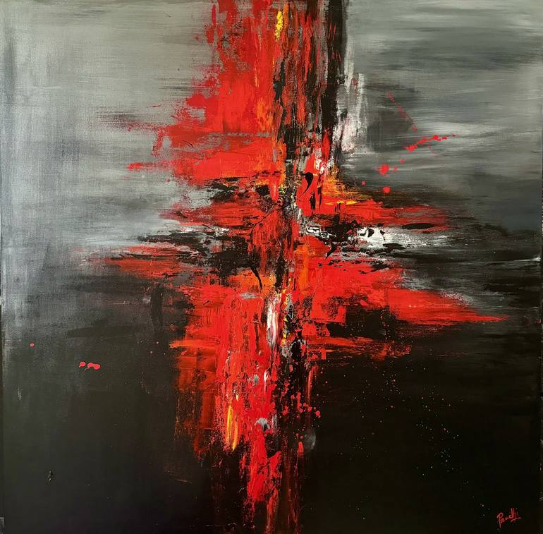 Fashion 48x48 inches Red Black Abstract Painting on Canvas