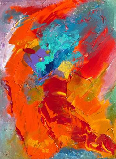 Always Happy - 24x18x1.5 Inches Red Orange Abstract Painting thumb
