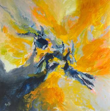 Summer time - 48x48x1.5 Inches  Yellow Abstract Painting thumb