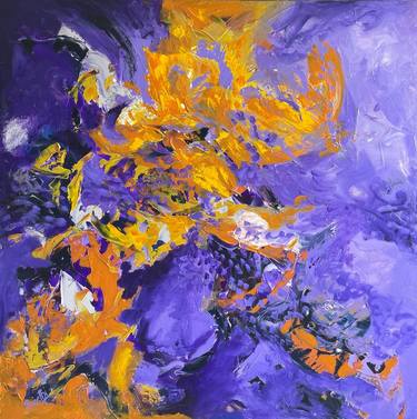 Smokey purple - 48x48x1.5 Inches  Purple Yellow Abstract Painting thumb