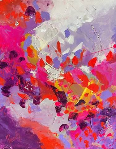 Tangled feeling - 20x16 pink purple white red Abstract Painting thumb