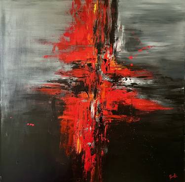 Fashion - 48x48 inches - Red Black Abstract Painting on Canvas thumb