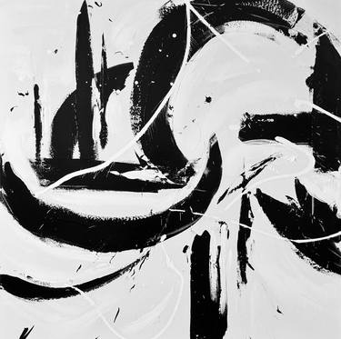Impossible 2 - 48x48 inches - White Black Abstract Painting thumb