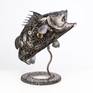 Sea bass fish metal sculpture art has made from recycled scrap metal or unusable steel.